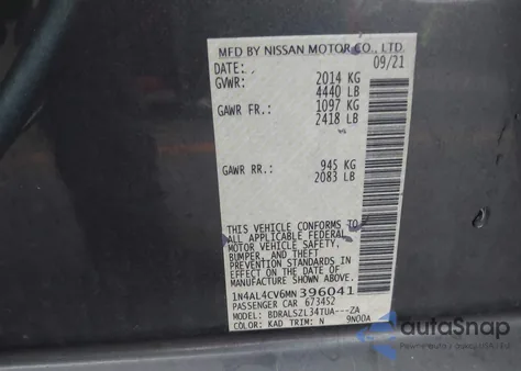 2021 Nissan Altima Sr Vc-Turbo Fwd from USA, damaged, VIN 1N4AL4CV6MN396041